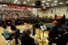 President Dockery delivers the commencement charge to the new graduates during the summer graduation ceremony in Union's Fred DeLay Gymnasium. - Photo by Jim Veneman