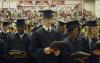 (Front L-R) Chidi Akpa, Jared Barnes, Kowania Brown and Susan Cossar sing the Alma Mater during Union University's graduation ceremony at the Fred DeLay Gymnasium on Saturday August 2, 2008. - Photo by Justin Veneman