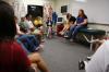 Katy Pope, junior art major, tells her Focus group a story from her childhood during their first meeting as a Focus group. - Photo by Kristi McMurry