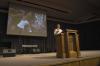 Greg Thornbury, dean of the School of Christian Studies, speaks about Michael Phelps and his mother during the New Student Orientation worship service. - Photo by Jordan Buie