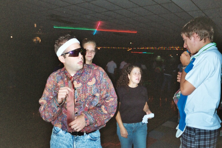 09/5/03 - Mark gets giggy with it at 80's skate night.