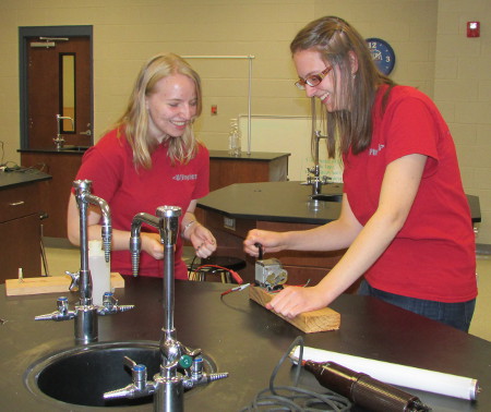 Grace Morriss and Betsy Olsen prepare a demonstration at South Gibson County High school on November 5, 2013 Demo show at South Gibson County High School on November 5, 2013