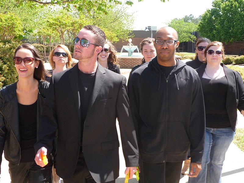The students from History of Social Thought dressed up as characters from The Matrix.