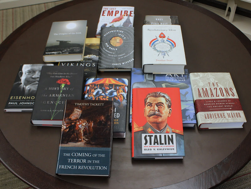History books that the Delta-Psi chapter of Phi Alpha Theta History Honor Society purchased for Union University's library with its 2015 Best Chapter Award money cover a library table on December 3, 2015.