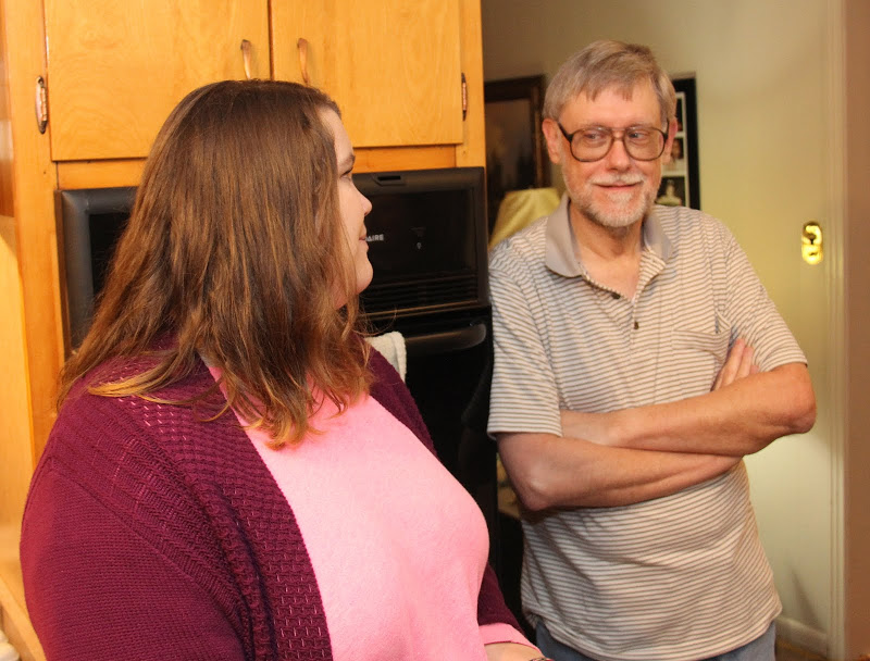 Jessica Barton and Dr. Terry Lindley enjoy a conversation at the Rutledge Honorary History Club's fall pizza party on November 19, 2015.