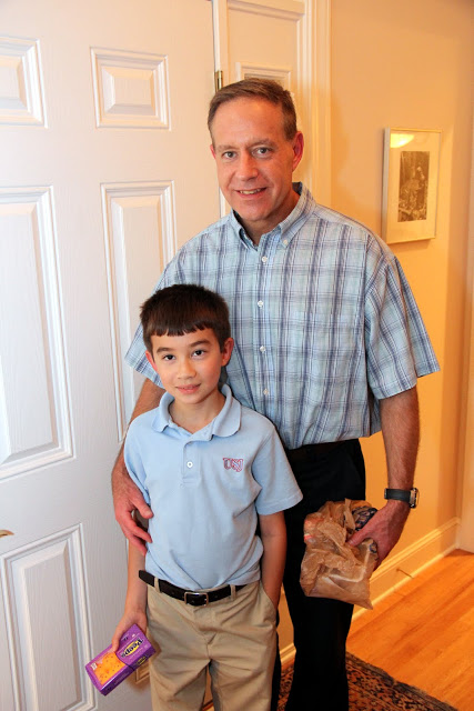Dr. Henry Allen stands with his son Matthew at the Phi Alpha Theta Best Chapter Award pizza party on October 16, 2015.