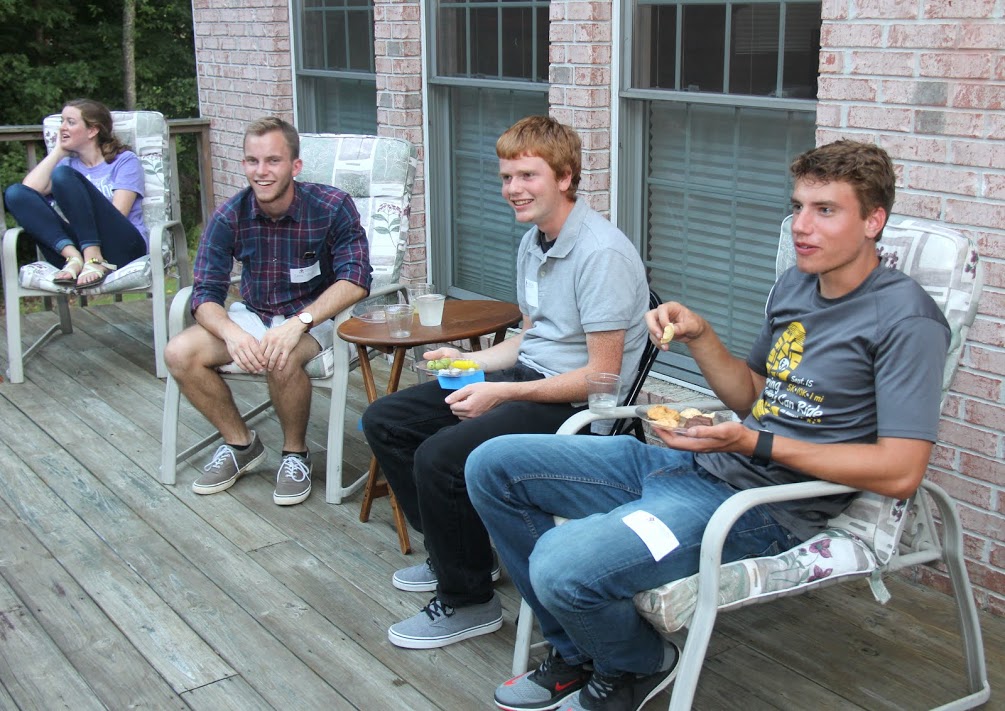 Beth Adams (left to right), Seth Reid, Gideon Ragland, and Stephen Lewoczko enjoy the relaxed atmosphere of the History Welcome Reception on August 29, 2016.