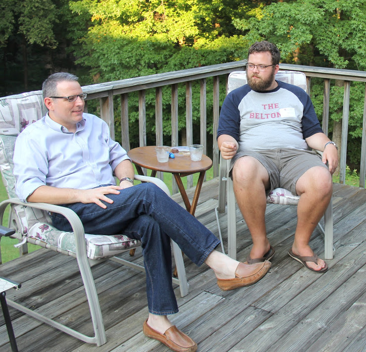 Dr. Keith Bates and history major Christopher Hearn talk together at the History Welcome Reception on August 29, 2016.
