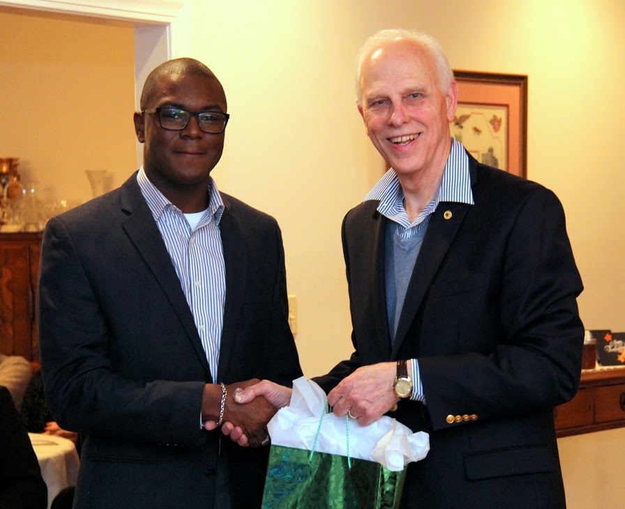 Dr. Stephen Carls (right) congratulates history major Byron Elam on December 10, 2016, on his upcoming graduation from Union with a bachelor of arts degree.