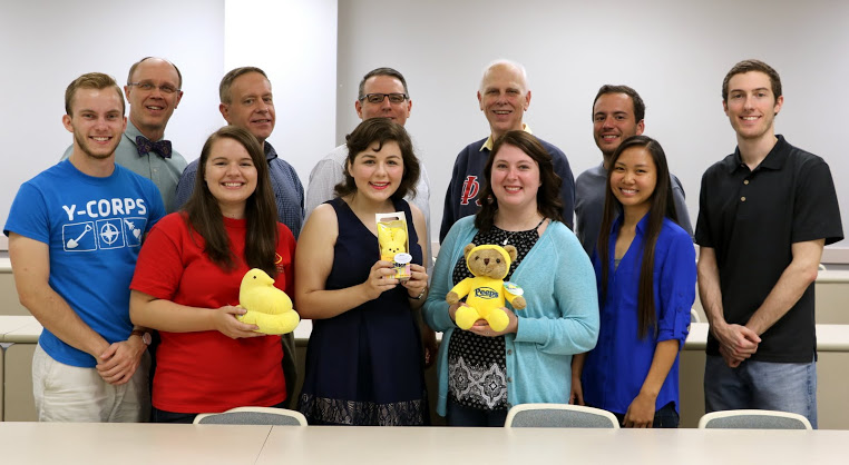 Phi Alpha Theta members join together for a group photo at the Delta-Psi chapter's fall plenary meeting on September 13, 2016. They are (front row, left to right) Seth Reid, Jordan Sellers, Priscilla Porter, Kathryn Mitchell, Katherine Cheshire, and Luke Adkins; (second row, left to right) Robert Briley, Dr. Henry Allen, Dr. Keith Bates, Dr. Stephen Carls, and Jeremy Ebert. Photo by Elizabeth Wilson