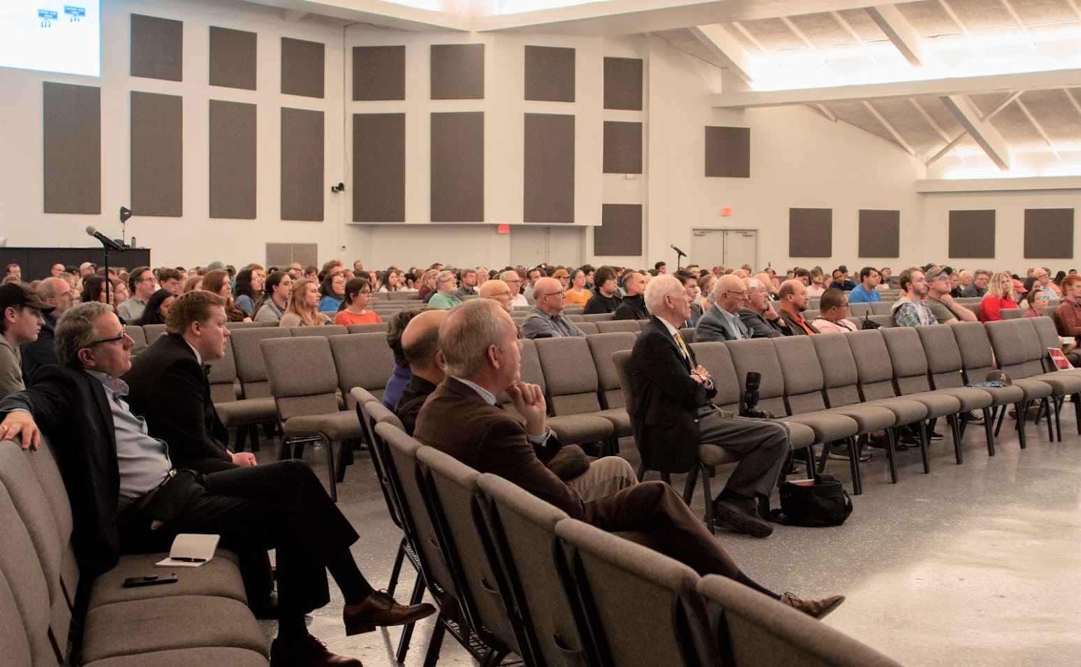 Some 450 people listen to Dr. Michael Neiberg, the 2022 Carls-Schwerdfeger History Lecturer, talk about Perilous Times: America's Search for Security after the Fall of France in World War II on October 24.  Photo by Lauren Steed