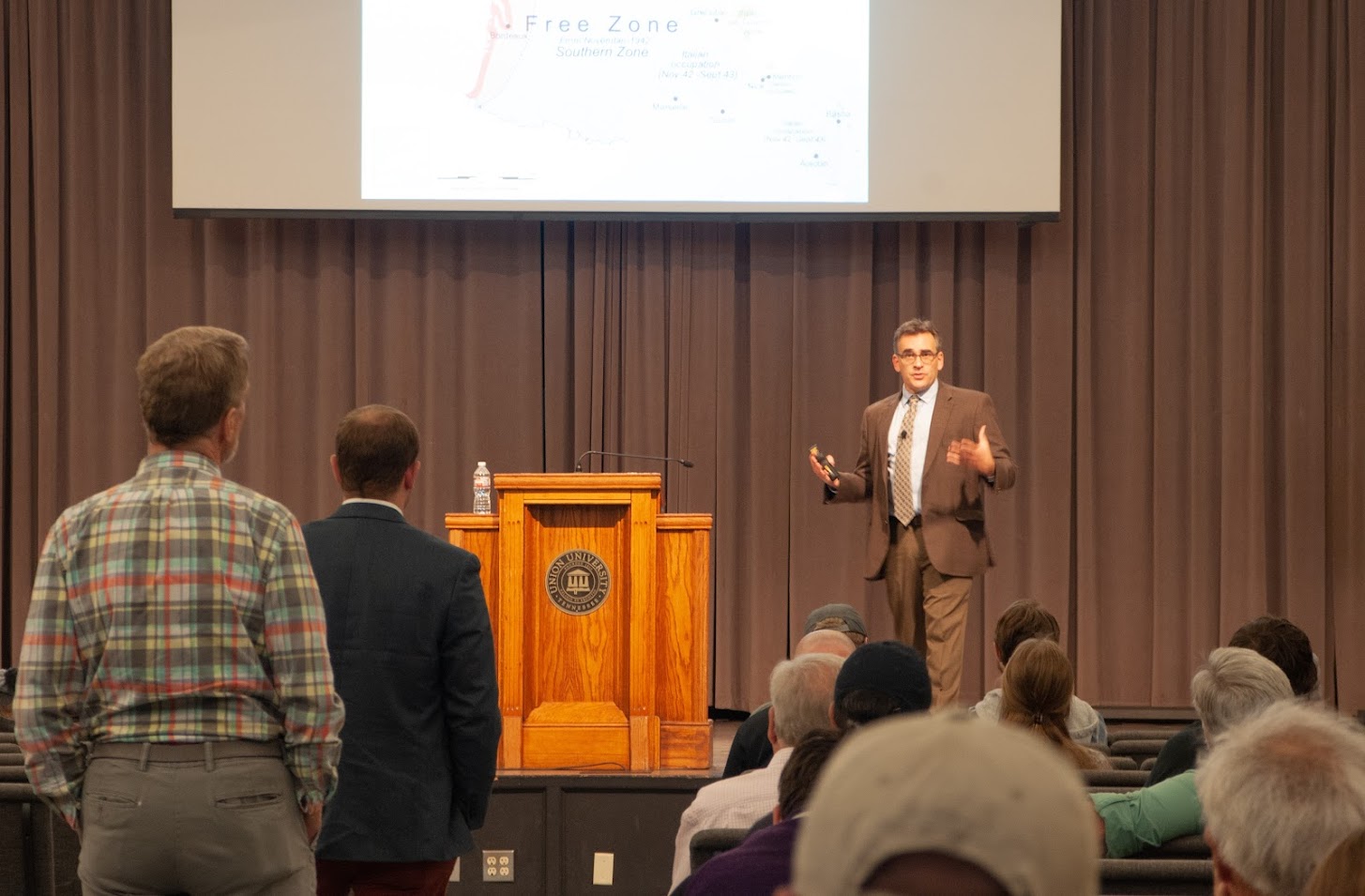Dr. Michal Neiberg responds to a question during a question and answer time following his lecture on Perilous Times: America's Search for Security after the Fall of France in World War II on October 24, 2022. Photo by Lauren Steed
