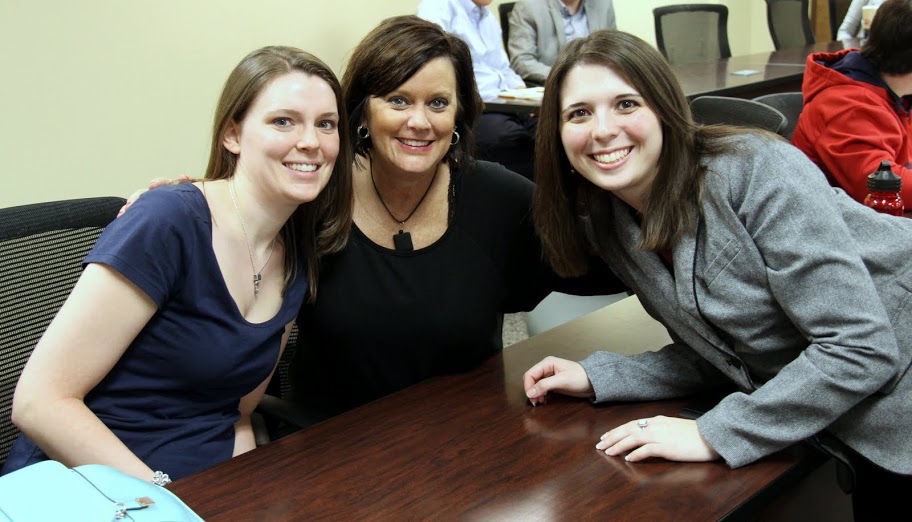 Savannah German (left to right), Kendra BeDen, and Caitlin Roach join together for a photo prior to the start of an afternoon session at the Union University Scholarship Symposium on April 30, 2015.
