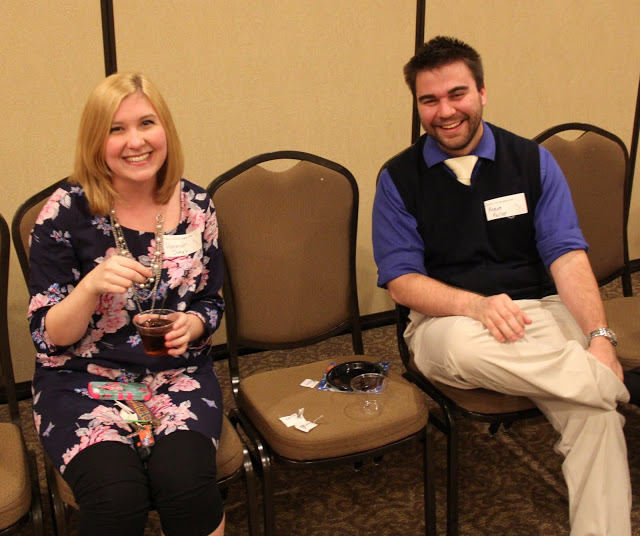 Student history teachers Hannah Jones and Kenan Keller enjoy some refreshments at the Student Tennessee Education Association reception in the Carl Grant Events Center on April 30, 2015.