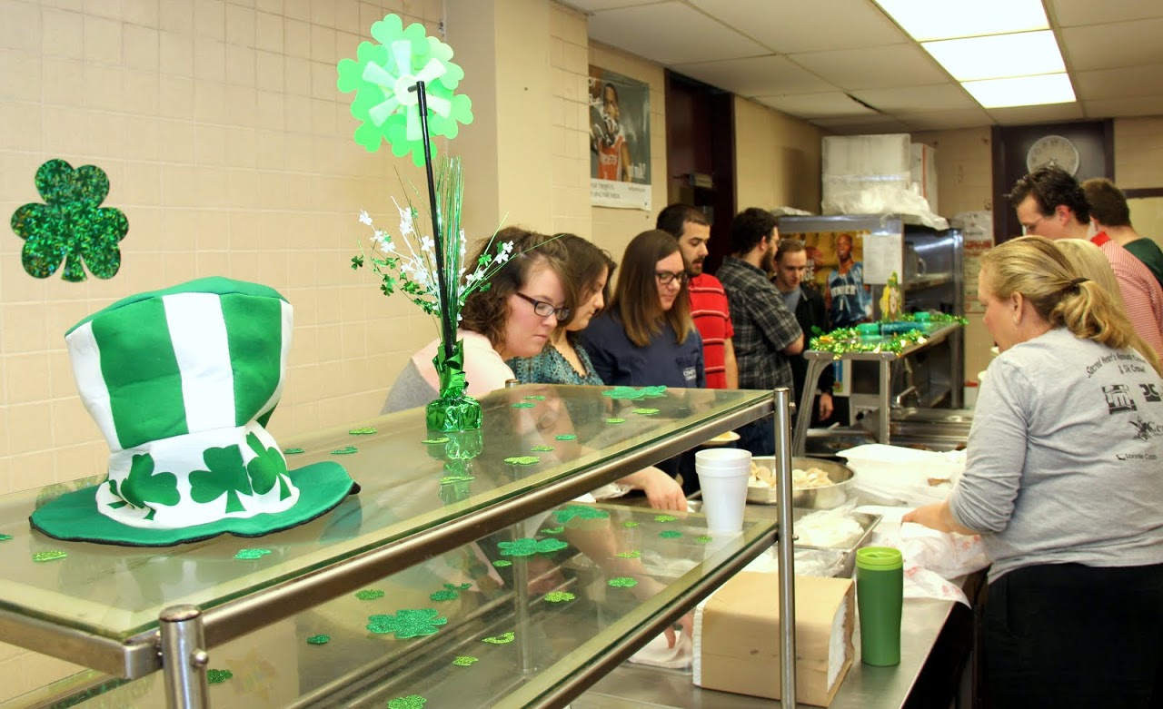 Union University students go through the serving line at the Old Hickory Rotary Club's pancake breakfast on March 14, 2015. They are: (left tor right) Sarah Carroll, Faith Bagley, Kensie Zills, Allen Bradley, Nick Hancock, and Devin Dean.