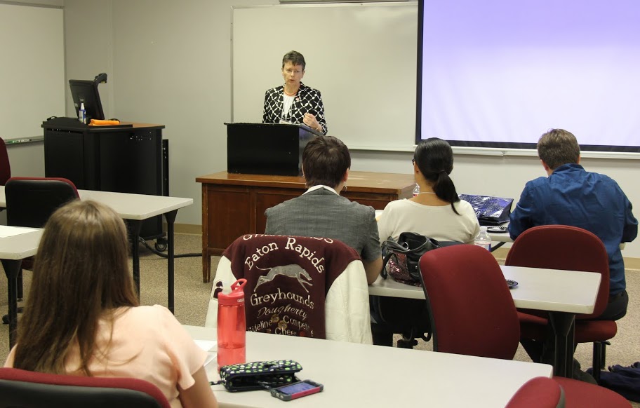 Dr. Alice-Catherine Carls of the University of Tennessee at Martin provides commentary during the panel entitled The Holocaust at the Phi Alpha Theta regional conference on April 2, 2016.