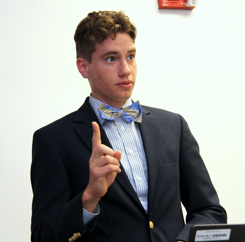 Union's Stephen Lewoczko emphasizes a point during his paper presentation on A Real-Life Horror Story: The Unjust Court-Martial of Captain Charles McVay III at the Phi Alpha Theta regional conference at UT Martin on April 1, 2017.