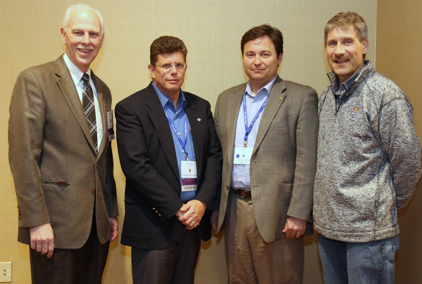 Phi Alpha Theta faculty members stand together on January 4, 2018, prior to their panel titled How to Panel: Planning a Successful Regional Conference. They are (left to right) Drs. Stephen Carls (Union University), Christopher Kennedy (Francis Marion University), David Nelson (California Lutheran University), and Robert Kodosky (West Chester University).