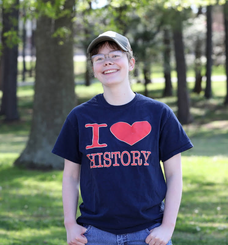 Phi Alpha Theta member Elizabeth Blevins enjoys the moment during the Delta-Psi chapter's T-shirt Spirit Day on April 12, 2021. She will be the chapter secretary in 2021-2022. Photo by Kristi Woody
