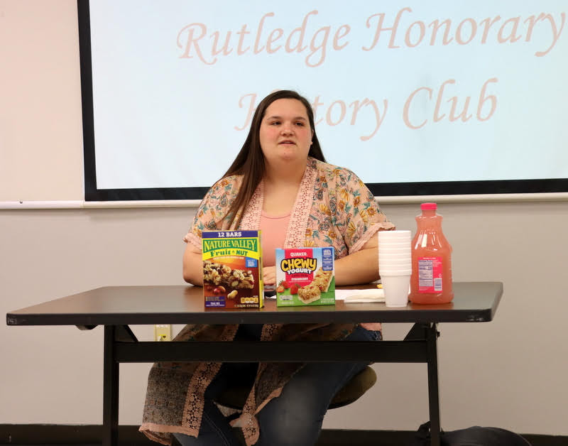 Rutledge Honorary History Club President Sandra Allen presides over the club's plenary meeting on April 7, 2022.