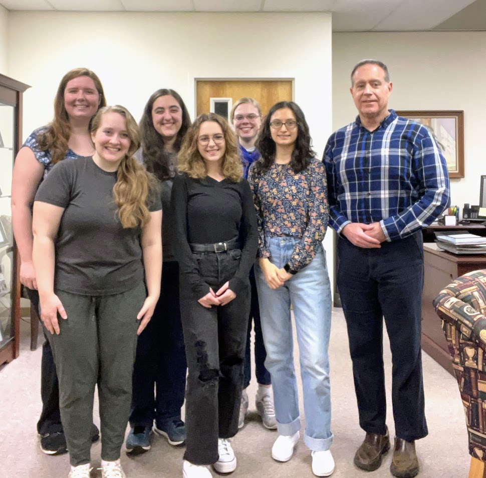 Rutledge Honorary History Club members present at the club's meeting on March 15, 2023 are:(left to right) Abigail Gilbert, Breanna Edmiston, Joy Brown, Anna Williams, Anna Guelcher, Nayelli McDowell, and Dr. Henry Allen.