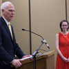 Dr. Stephen Carls recognizes Lauren Butler (standing on the right) at the history awards banquet on May 2, 2019, for her dedication as president of Union's Delta-Psi chapter of Phi Alpha Theta in 2018-2019. Photo by Nicole Grim