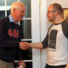 Dr. Stephen Carls (left) congratulates Phi Alpha Theta member Will Choate at the Phi Alpha Theta cookout on May 11, 2019, for his successful completion of a Bachelor of Arts program at Union University.