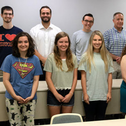 Delta-Psi chapter members of Phi Alpha Theta take time for a photo during their fall plenary meeting on September 24, 2019. They are: (front row, left to right) Leah Atkins, Rebekah Lisle, Addison Osborne, Johnna Wade, Sandra Allen, Savannah Wright, Megan Ledbetter, and Dr. Stephen Carls; (back row, left to right) Reagan Smith, Matthew Latham, Nicholas Terra, Mac Hazlerig, Dr. Henry Allen, Robert Briley, Macon Bullock, and Luke Sower. Photo by Joey Echeverria