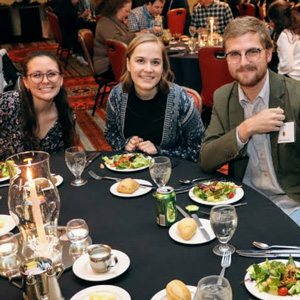 Members of Union's delegation to the Phi Alpha Theta Biennial Convention pose for a photo at the start of the Presidential Banquet on January 4, 2020. They are (left to right) Katie Allison, Megan Ledbetter, Luke Sower, and Dr. Alice-Catherine Carls.