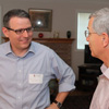 Dr. Keith Bates (left) converses with Dr. David Thomas at the History Welcome Reception on August 31, 2015.