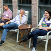 Attendees relax at the History Welcome Reception on August 31, 2015. They are (left to right) Dr. Terry Lindley, Dr. Henry Allen, Dr. David Thomas, and history major Jordan Sellers.