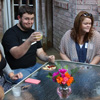 Nicholas Hancock (second from right), the president of Union's Delta-Psi chapter of Phi Alpha Theta, smiles for the camera at the History Welcome Reception on August 31, 2015. Others in the photo are (left to right) Seth Reid, Abbey Peecher, and Brianna Hammond.