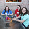 History students (left to right) Hannah Conway, Kathryn Mitchell, Lauren Geary, and Livvy Winters pause for a photo at the History Welcome Reception on August 31, 2015.