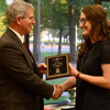 Dr. David Thomas congratulates Olivia Winters at the history awards banquet on May 5, 2016, as he presents her with a History Minor Award. Photo by MiKalla Cotton