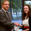Lauren Geary accepts the second place award in the Dr. James Alex Baggett History Research Paper Competition from Dr. Henry Allen at the history awards banquet on May 5, 2016. Photo by MiKalla Cotton