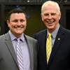 J. Jason Williams (left), the 2016 recipient of the History Alumni Distinguished Achievement Award, stands with Dr. Stephen Carls following the history awards banquet on May 5, 2016. Photo by MiKalla Cotton