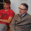 Dr. Keith Bates (right) and Phi Alpha Theta member Stephen Lewoczko relax at the Delta-Psi chapter's Best Chapter Award pizza party on October 21, 2016.