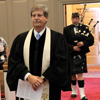 Pastor John White leads the processional at a World War I commemoration ceremony that the Tennessee Great War Commission sponsored at First Presbyterian Church in Jackson on November 4, 2016. Behind him is bagpiper Dennis Dudley. Union's Delta-Psi chapter of Phi Alpha Theta provided the ushers and photographer for the event.