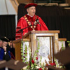 Union University President Dr. Samuel W. “Dub” Oliver welcomes attendees to the undergraduate commencement services at the Oman Arena on May 20, 2017. Photo by Kristi Woody
