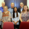 Phi Alpha Theta members stand together at the Delta-Psi chapter meeting on September 14, 2017. They are (left to right) Seth Reid, Nakota Wood, Robert Briley, Marylee Barker, Dr. Henry Allen, Katherine Cheshire, Dr. Keith Bates, Jessica Barton, and Dr. Stephen Carls.