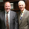 Dr. Bruce Gordon (left) of Yale Divinity School stands with Dr. Stephen Carls following Professor Gordon's lecture on “What Happened to the Bible in the Reformation?” on October 19, 2017, as the Carls-Schwerdfeger History Lecturer. Photo by Kristi Woody