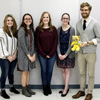 The newly elected 2018-2019 Delta-Psi chapter officers stand together at the Phi Alpha Theta spring plenary meeting on February 27, 2018. They are (left to right) Alex Barger (senator), Katie Allison (senator), Megan Ledbetter (secretary), Lauren Butler (president), and Luke Sower (vice president). Photo by Janelle Vest