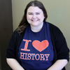 Delta-Psi chapter member Jessica Barton proudly wears her history T-shirt in the Union University cafeteria on Phi Alpha Theta Spirit Day on March 12, 2018.