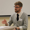 Luke Sower responds to a question about his paper on “Cortï¿½s' Dream to Regain the Glory of the Aztec Capital” during a panel called “Roads to Riches: Foreign Campaigns in Mexico” at the Phi Alpha Theta regional conference at the University of Arkansas at Monticello on April 7, 2018.