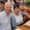 Drs. Stephen and Alice-Catherine Carls, both Phi Alpha Theta members, wait for their dinners at a restaurant on the Place du Tertre in the Montmartre area of Paris on May 28, 2018. They led a West Tennessee group of travelers on a World War I tour in Western Europe in the latter part of May.