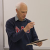 Dr. Stephen Carls reads a letter of congratulations to the new Delta-Psi chapter members from Phi Alpha Theta Executive Director Michael Decker at the chapter's fall plenary meeting on September 20, 2018. Photo by Lynn Tucker