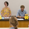 Delta-Psi Chapter President leads the business portion of the Phi Alpha Theta fall semester plenary meeting on September 20, 2018. Vice President Luke Sower is at her side. Photo by Lynn Tucker