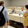 Phi Alpha Theta members have a casual conversation following the Delta-Psi chapter's fall plenary meeting on September 20, 2018. They are (starting on the left, going clockwise) Christopher Hearn, Lillie Salazar, Megan Ledbetter, Dr. Keith Bates, Lauren Butler, and Luke Sower.