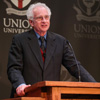 Dr. Melvyn Leffler, the 2018 Carls-Schwerdfeger History Lecturer, talks about “Harry Truman and the Origins of the Cold War” on the afternoon of October 22 to an audience of 130 people. Photo by Kristi Woody