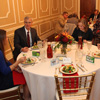 Guests enjoy their meals at the Carls-Schwerdfeger History Lectureship dinner in honor of Dr. Melvyn Leffler on October 22, 2018. Seated at the table in the foreground are (left to right) Caitlin Roach, Dr. David Thomas, Megan Ledbetter, and Luke Sower.